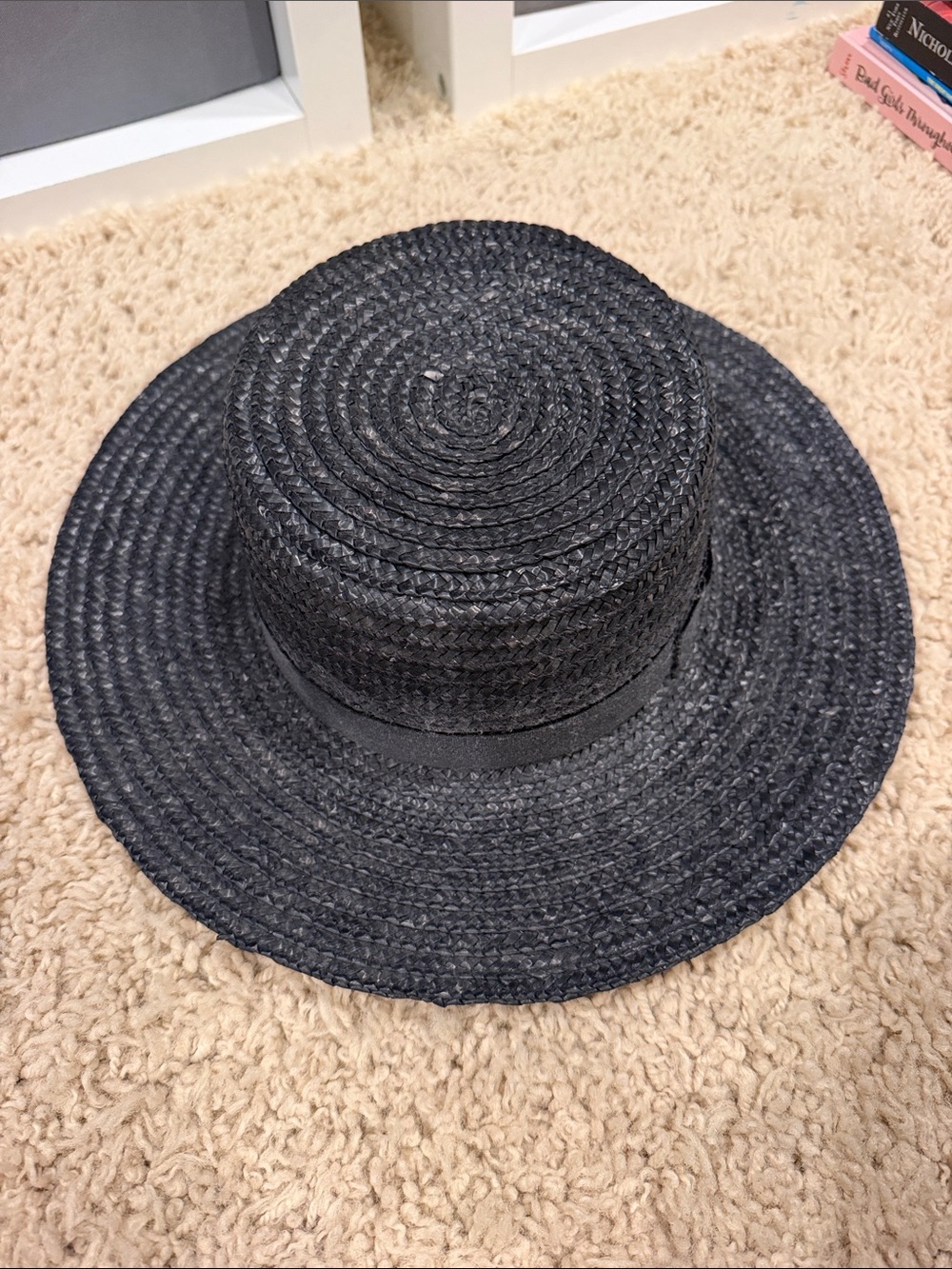 l*space Black Braided Straw Sun Hat with Ribbon Band